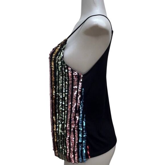 Crave Fame By Almost Famous Tank Top Women's Medium Rainbow Striped Sequined - Picture 8 of 15